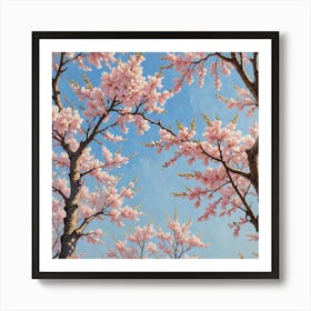 A Delicate And Detailed Painting Of Cherry Blossom Trees In Full Bloom With Soft Pink Petals Contras 3390879981 Art Print