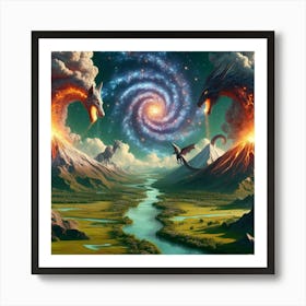 Dragon and Wolf Volcanoes Art Print