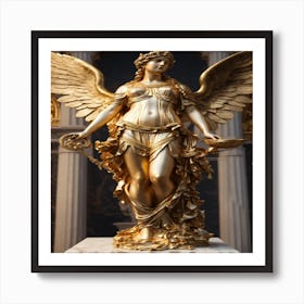 Greek Marble And Gold Statue Of A Goddess With Ang Art Print