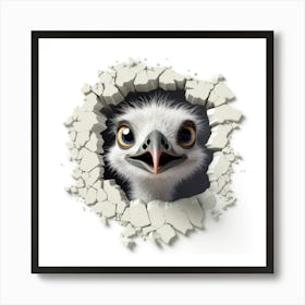 Emu Peeking Out Of A Hole Art Print