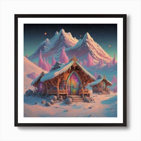 Mountain village snow wooden 6 7 Art Print