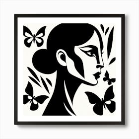 Abstract Portrait with Butterflies Art Print