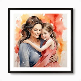 Watercolor Of Mother And Daughter Art Print