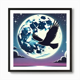 Bird Flying Across Moon Art Print