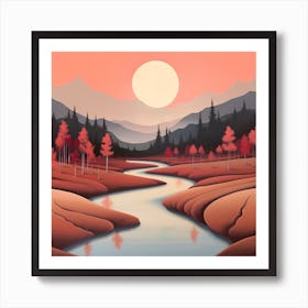 'Sunset River' Landscape Painting Art Print