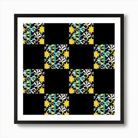 Yellow And Blue Floral Pattern Art Print