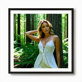 Model Female Woods Forest Nature Fashion Beauty Portrait Trees Greenery Wilderness Outdoo (28) Art Print