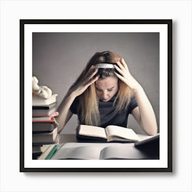 Girl Studying At A Desk Art Print