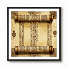 Scroll With Egyptian Text, An Ancient Scroll With Intricate Designs Indicating The Pursuit Of Knowledge And History Art Print