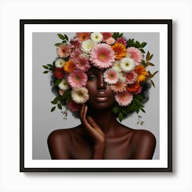 Black Woman With Flowers On Her Head Art Print