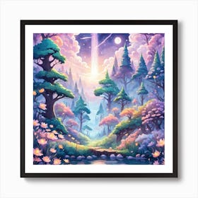 A Fantasy Forest With Twinkling Stars In Pastel Tone Square Composition 202 Art Print