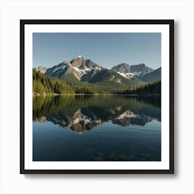 A Serene Mountain Lake With Reflections Of The Surrounding Peaks And A Clear Blue Sky Art Print