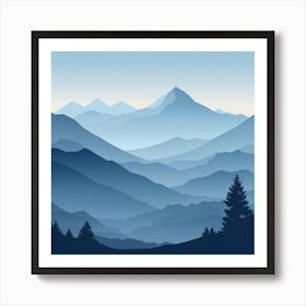 Misty mountains background in blue tone 112 Art Print