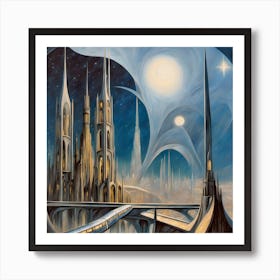 Futuristic City At Midnight Art Print