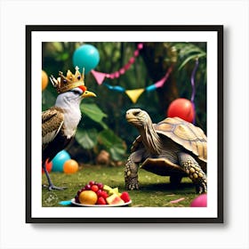 King Of The Birds In The Party Approaching Tortoise Looking Stern And Disapproving (1) Art Print