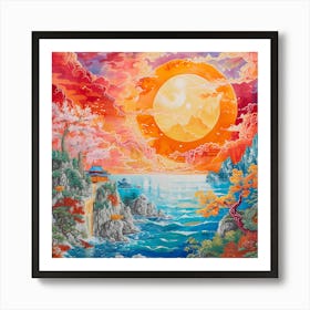 Vibrant Sun Japanese Style Art Print