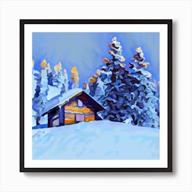 Cabin In The Snow Art Print