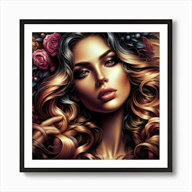 Beautiful Woman With Flowers In Her Hair Art Print