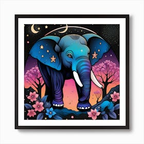 Elephant In The Moonlight Art Print