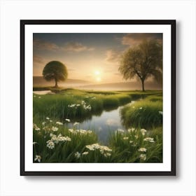 Sunrise At The Meadow Art Print