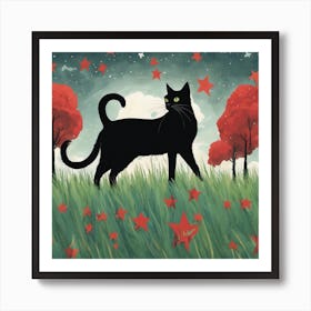 Black Cat In The Grass Art Print