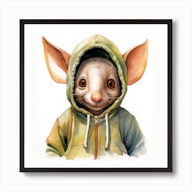 Watercolour Cartoon Aardvark In A Hoodie Art Print