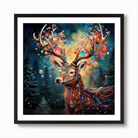 Illuminated Whispers: Fluid Christmas Deer Radiance Art Print