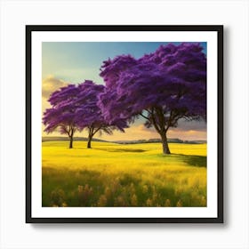 Purple Trees In A Field Art Print