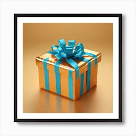 Gold Gift Box With Blue Ribbon 2 Art Print