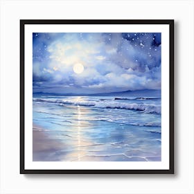 Stardust Sands: Impressionistic Moonlit Harmony Art Print