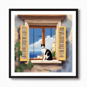 Open Window With Cat Matisse Style Amalfi Coast 1 Art Print