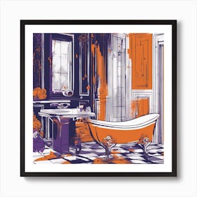 Drew Illustration Of Bath On Chair In Bright Colors, Vector Ilustracije, In The Style Of Dark Navy A Art Print