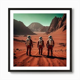 Three Astronauts On Mars Art Print