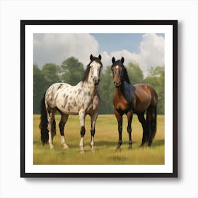 Two Horses Standing In A Field Art Print