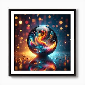 Abstract Fractal Image - Sphere with lights behind the scene Art Print