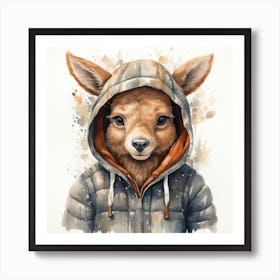 Watercolour Cartoon Elk In A Hoodie 1 Art Print