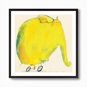 Yellow Elephant On A Bicycle In Autumn Square Art Print