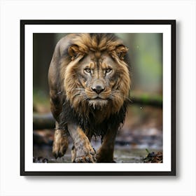 Lion Walking In The Forest 3 Art Print