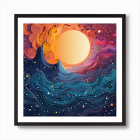 Abstract Background With Sun And Stars Art Print