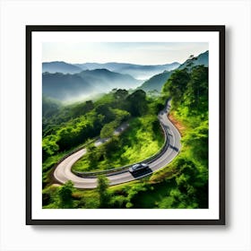 Treetop Car Scenic Tour Tourism Country Rural Green Zigzag Drive Road Background Topview (11) Art Print