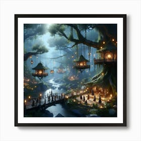 Tree House In The Forest paintings art print Art Print