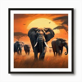 0 Glimpses Of A Herd Of Wild Elephants Crossing A Sa Esrgan V1 X2plus Art Print