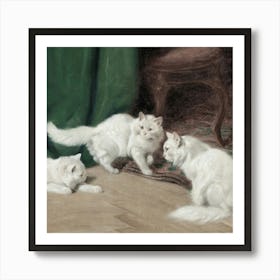 Three White Cats Art Print