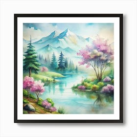 Watercolor Of A Lake Art Print