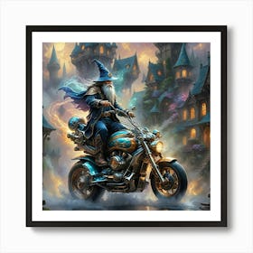 Wizard On A Motorcycle Art Print