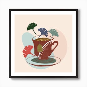 Tea Cup With Leaves Art Print