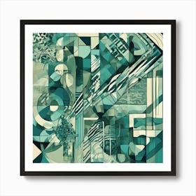 Abstract Patterns Green Cubism Style Art Print