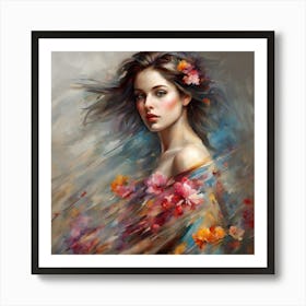 Girl With Flowers Art Print