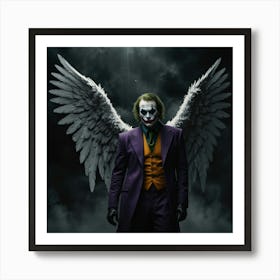 Joker With Angel Wings In A Dark Heaven Scene Art Print