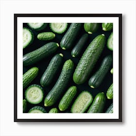 Cucumbers On Black Background Art Print